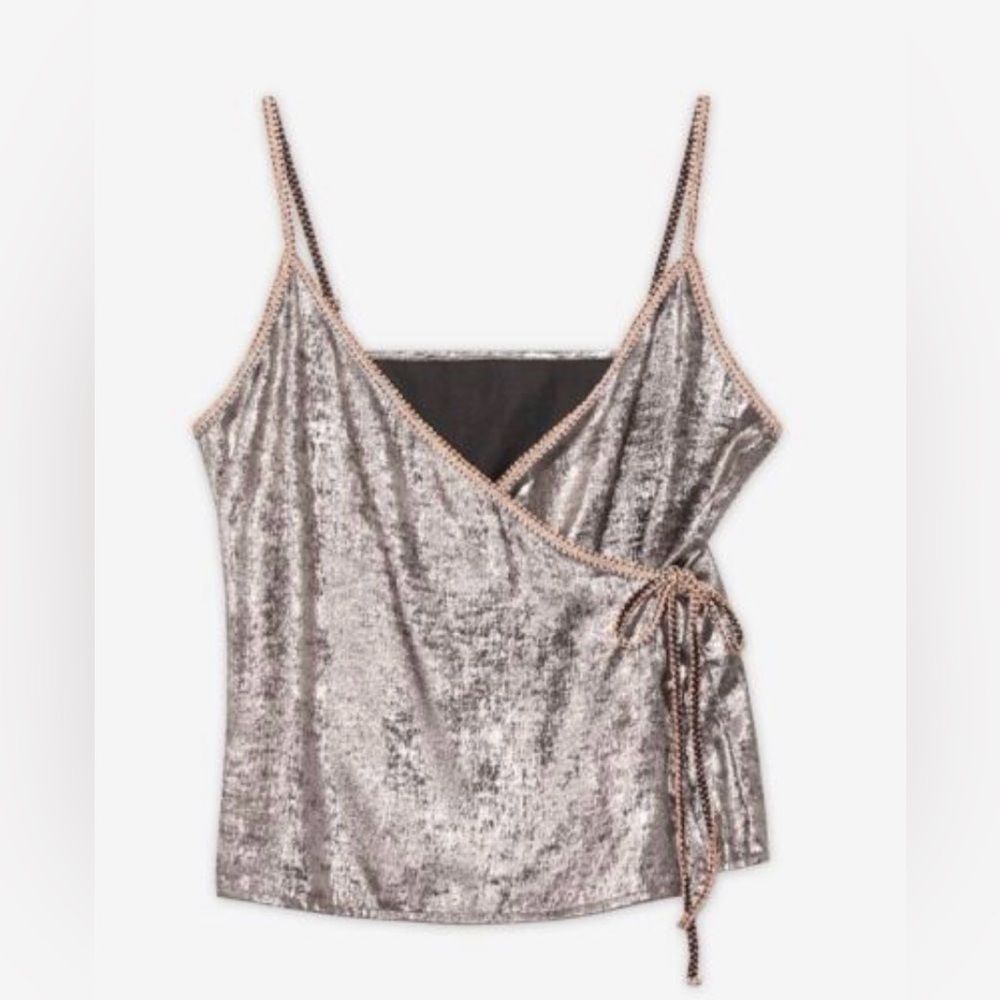 NKN Nekane Metallic Silver Wrap Tank Top - Medium - $79 MSRP